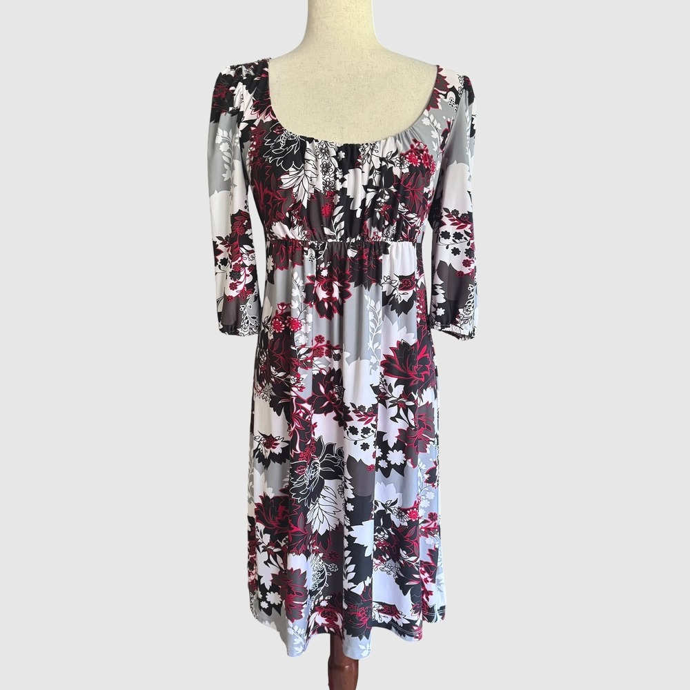 Daisy Fuentes Floral Empire Waist Dress Red Black Boho S Whimsigoth Romantic